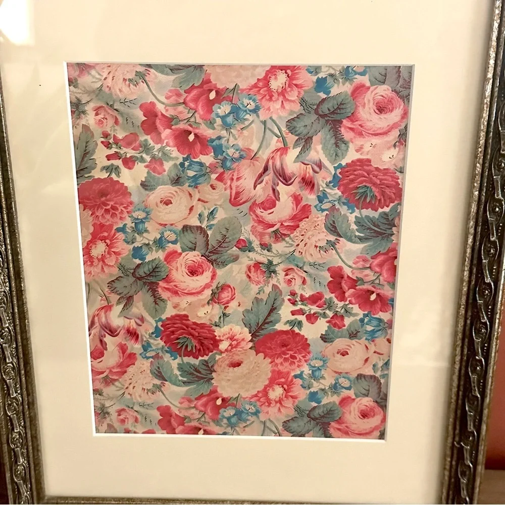 Floral Chintz Vintage Cottagecore Style Flower Print Matted & Framed Canvas Art